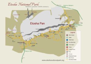 Landkarte vom Etosha-Nationalpark in Namibia