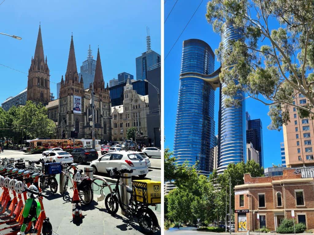 Hochhäuser und St.Pauls Kathedrale in Melbourne, Bundesstaat Victoria, Australien