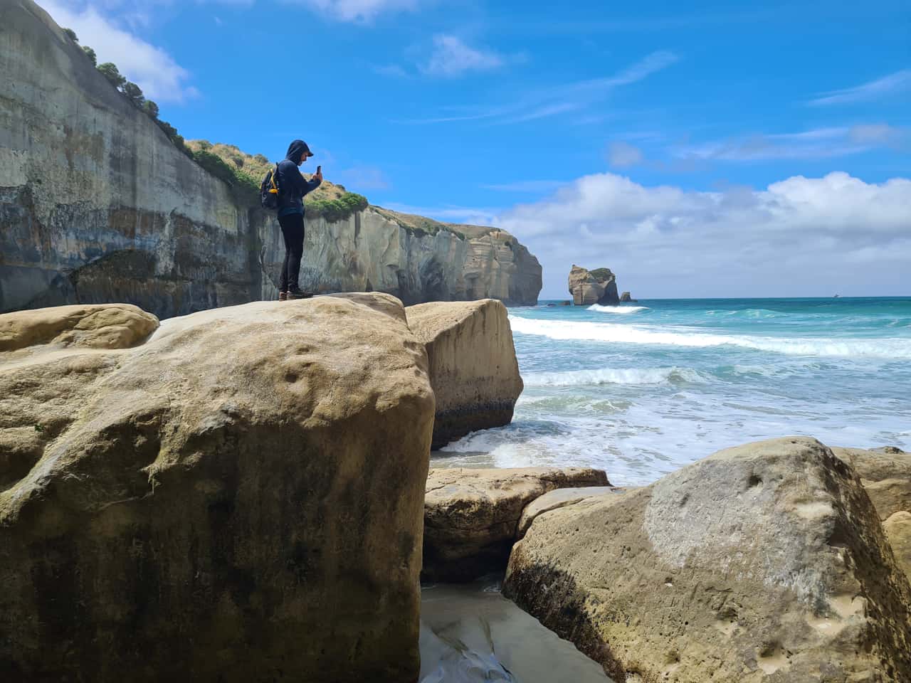 der Küstenabschnitt Tunnel Beach in Dunedin auf Neuseelands Südinsel